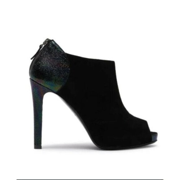 LONGCHAMP Too Night Peep Toe Heeled Ankle Booties Women Size US 9.5 EUR 40 - Picture 1 of 7